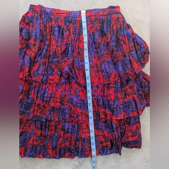 Vintage Raul Blanco 100% Silk Ruffle Skirt Red Purple Tiered Mini S - Picture 10 of 10